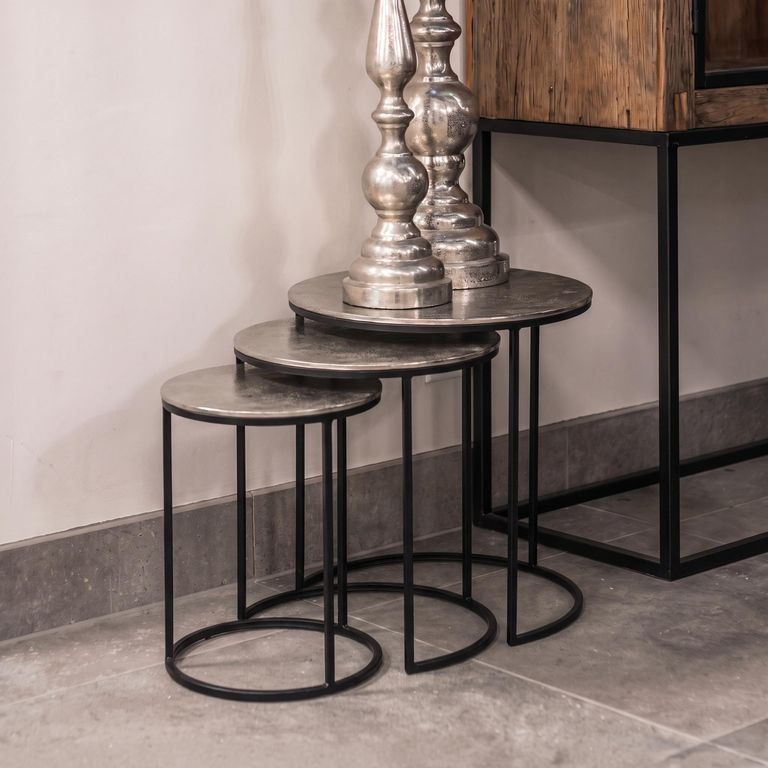 Nolan Side Table - 3 Tier - Round - Champagne Gold and Black - Aluminium