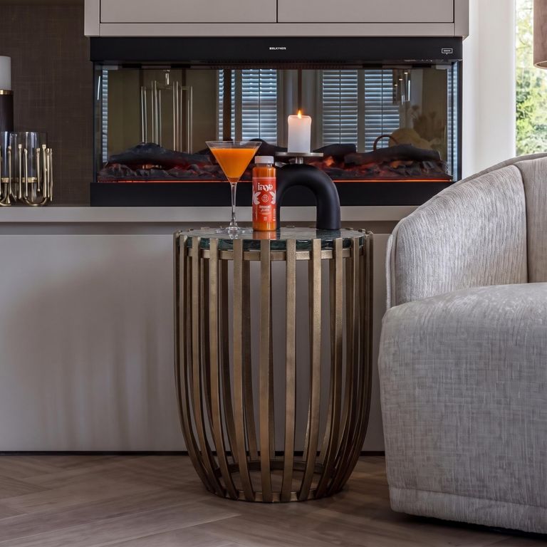 Volante Glass and Gold Round Side Table