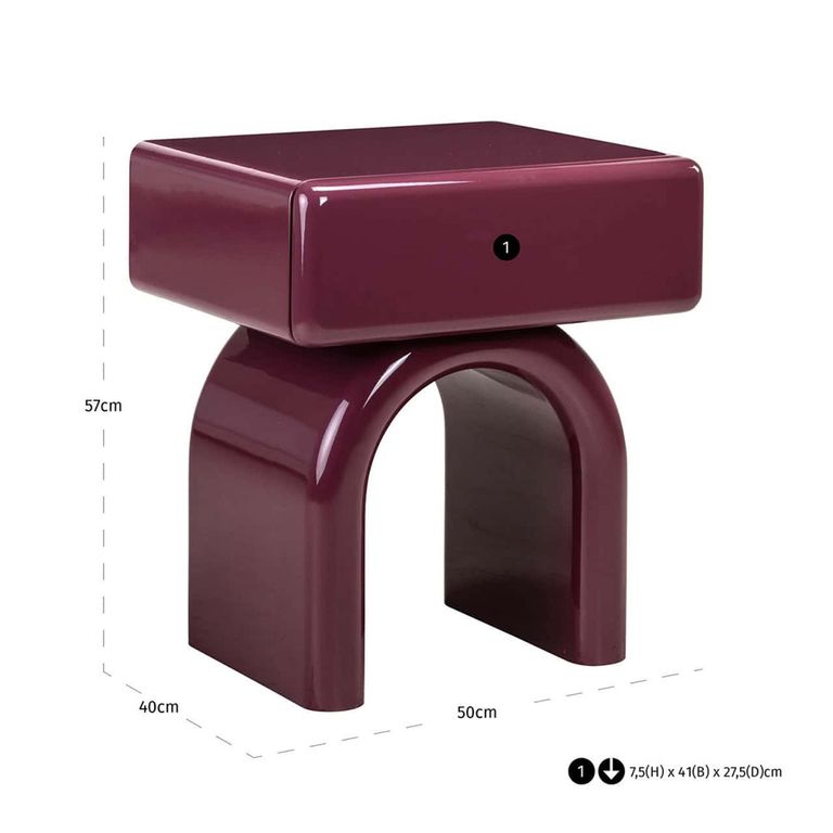 Bennet End Table - 1 Drawer - Burgundy