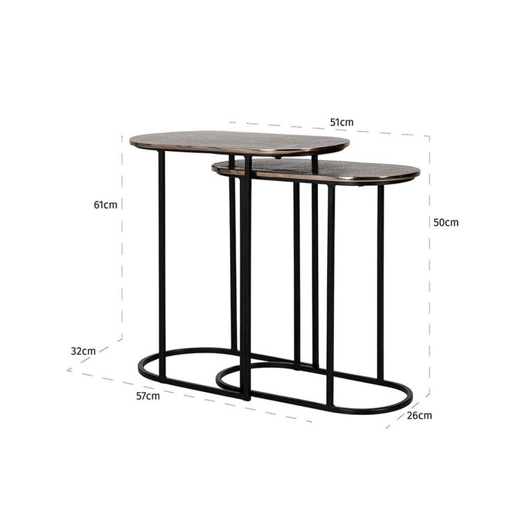 Chandon Side Table - 2 Tier - Oval - Champagne Gold and Black - Aluminium