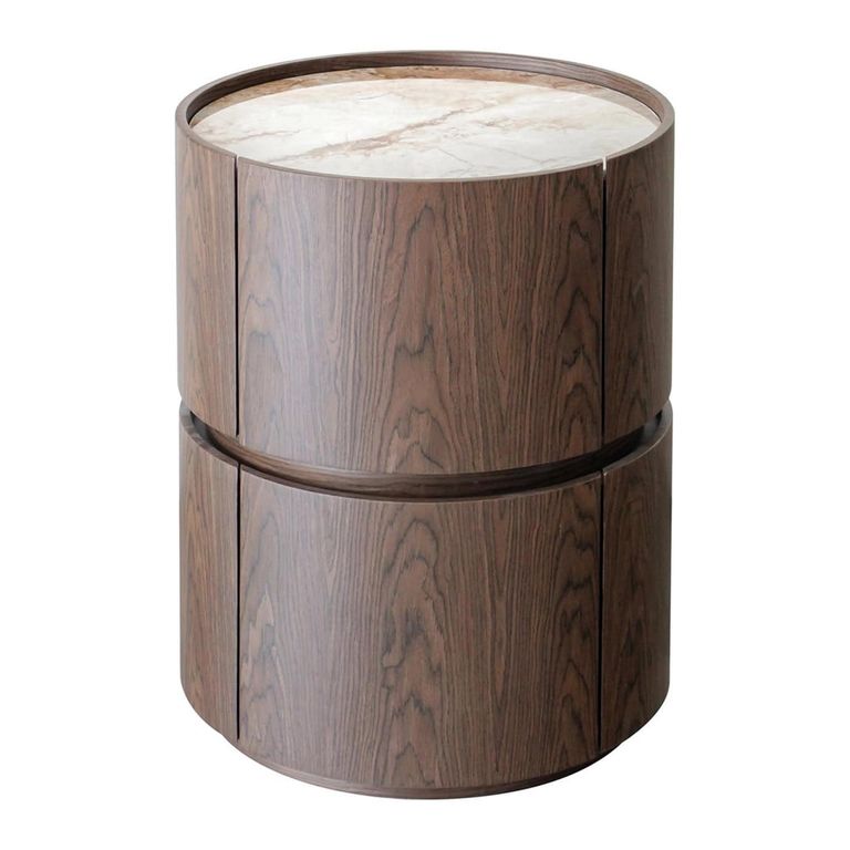 Ellery End Table - 2 Drawer - Round - Brown - Ceramic and Wood