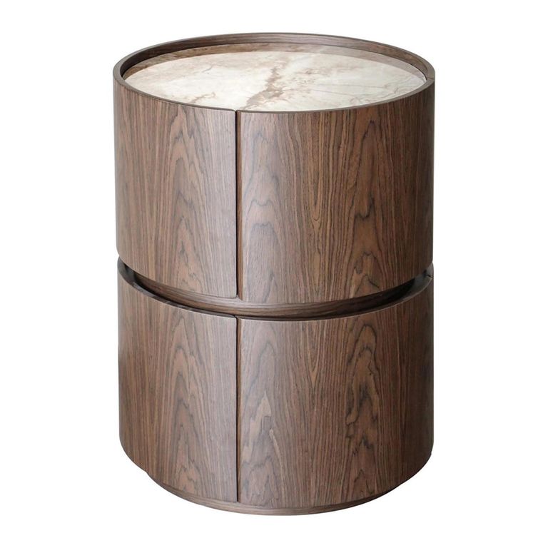 Ellery End Table - 2 Drawer - Round - Brown - Ceramic and Wood
