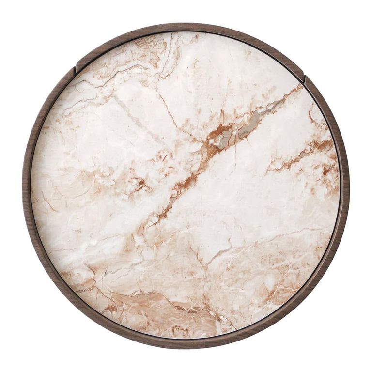 Ellery End Table - 2 Drawer - Round - Brown - Ceramic and Wood
