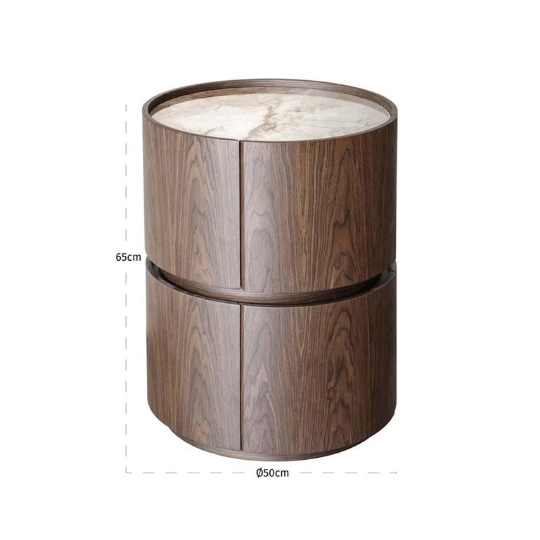 Ellery End Table - 2 Drawer - Round - Brown - Ceramic and Wood