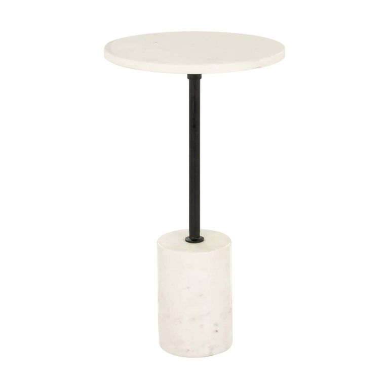 Misty White Marble Round Side Table