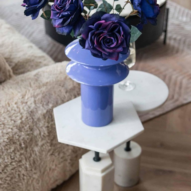 Misty White Marble Round Side Table