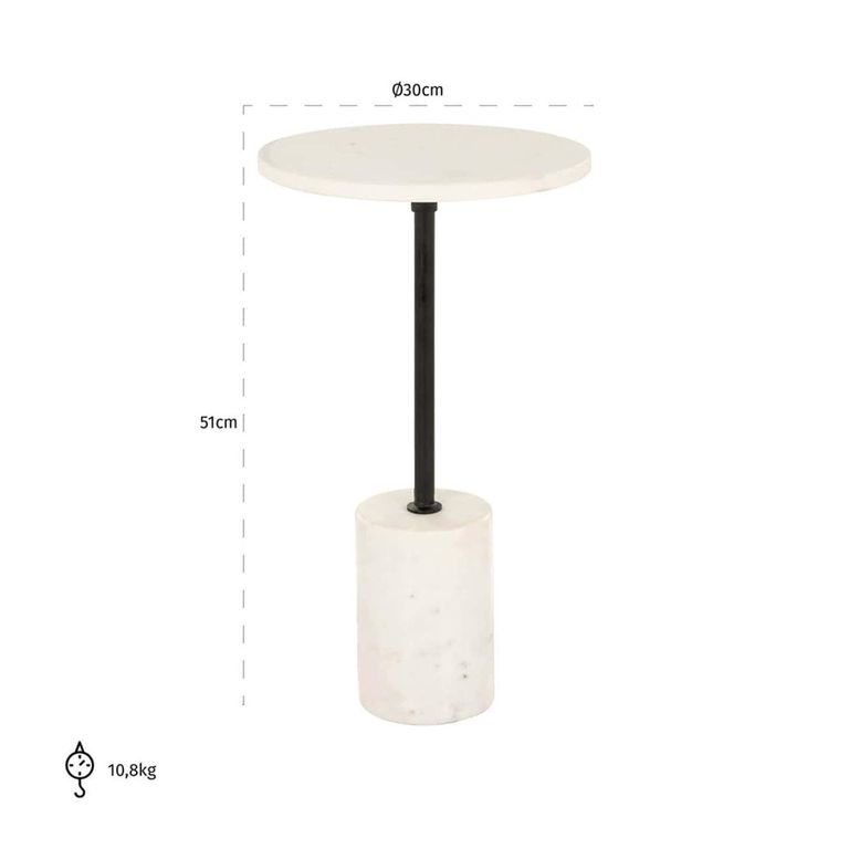 Misty White Marble Round Side Table