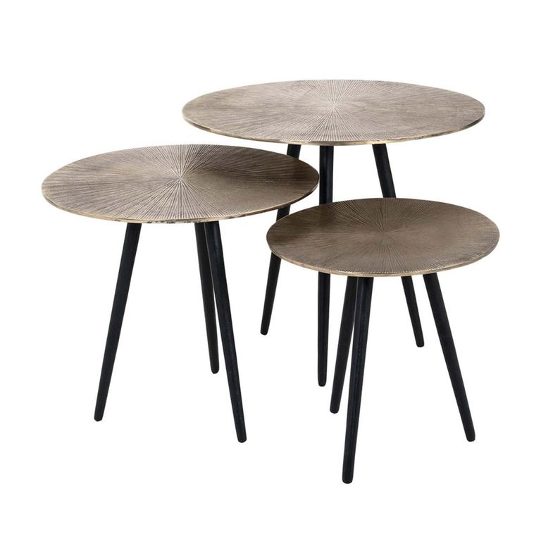 Villisca Side Table - Set of 3 - Round - Champagne Gold and Black - Aluminium