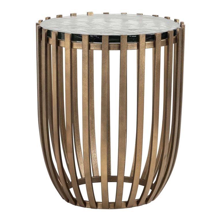 Volante Glass and Gold Round Side Table