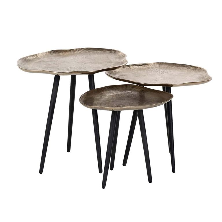 Volenta Side Table - Set of 3 - Abstract - Champagne Gold and Black - Aluminium
