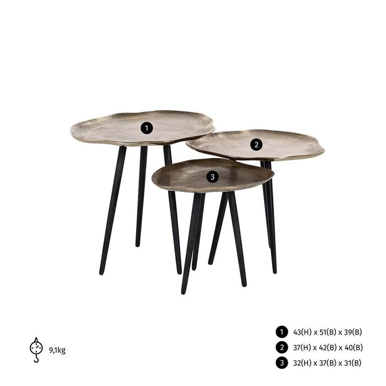 Volenta Side Table - Set of 3 - Abstract - Champagne Gold and Black - Aluminium