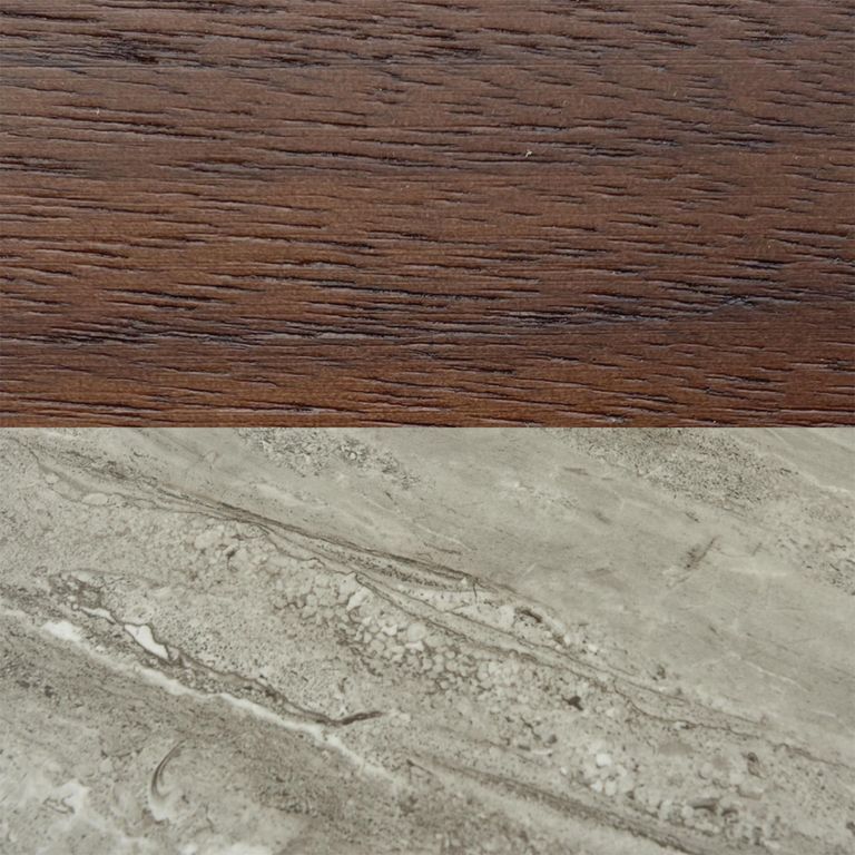 Willow End Table - Round - Column Base - Tobacco Walnut and Beige - Wood and Marble Effect