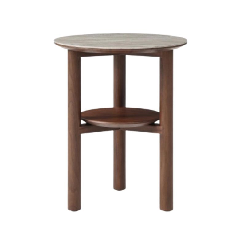 Willow Lamp Table - Round - Tobacco Walnut and Beige - Wood and Marble Effect