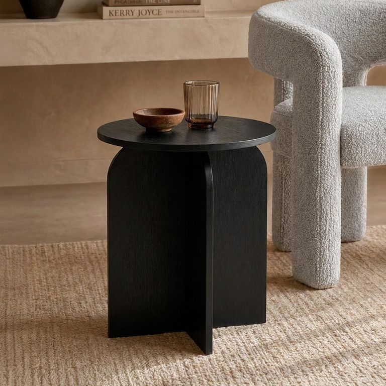 Arco Side Table - Round - Curved Base - Black - Woodgrain
