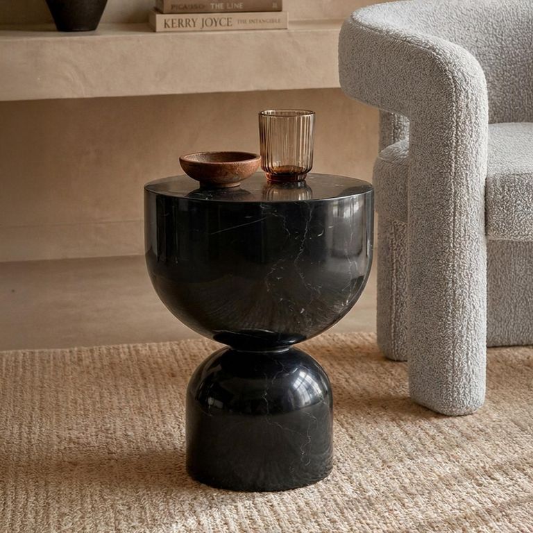 Pepper Side Table - Round - Column Base - Black - Marquina Marble