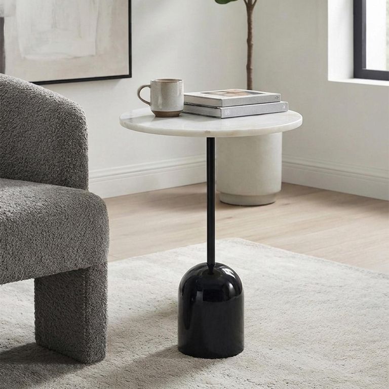 Thyme Lamp Table - Round - White and Black - Marble