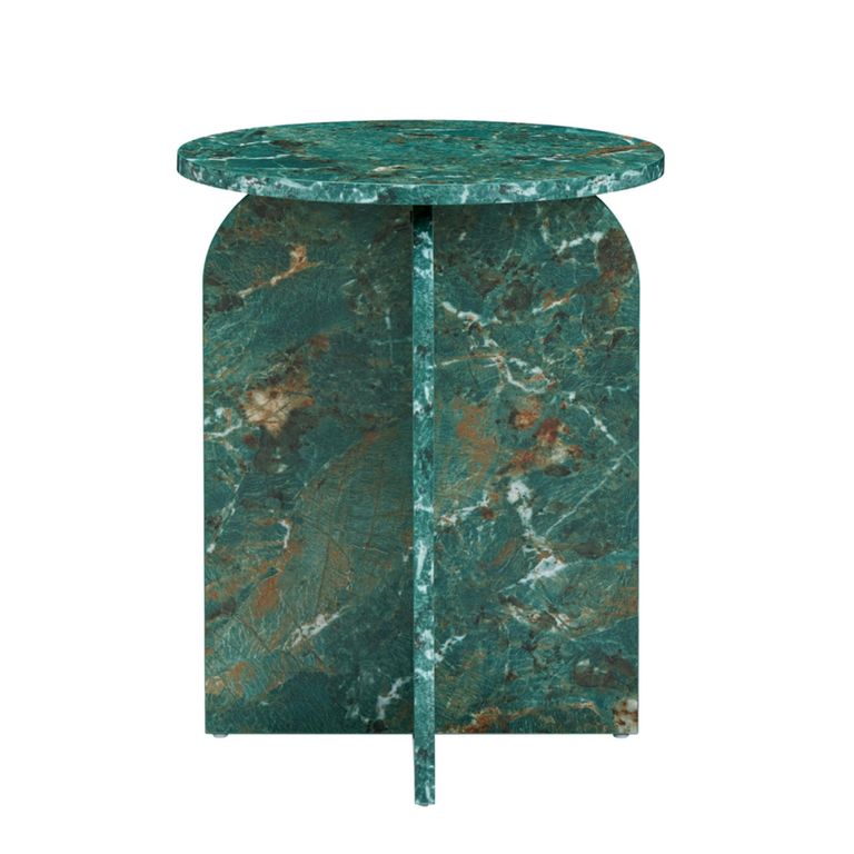 Arco Side Table - Round - Curved Base - Amazon Green - Marble Effect