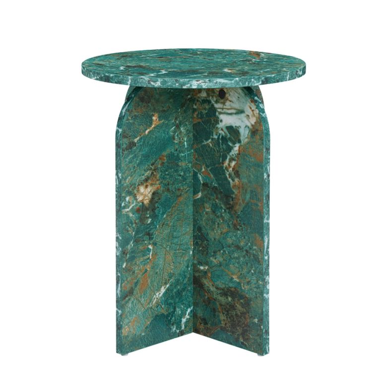 Arco Side Table - Round - Curved Base - Amazon Green - Marble Effect