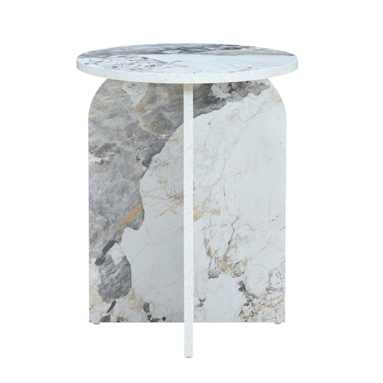 Arco Side Table - Round - Curved Base - Pandora - Marble Effect