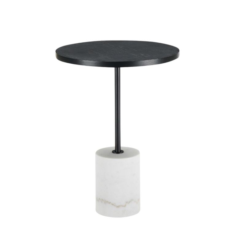 Basil Lamp Table - Round - Black and White - Wood and Marble