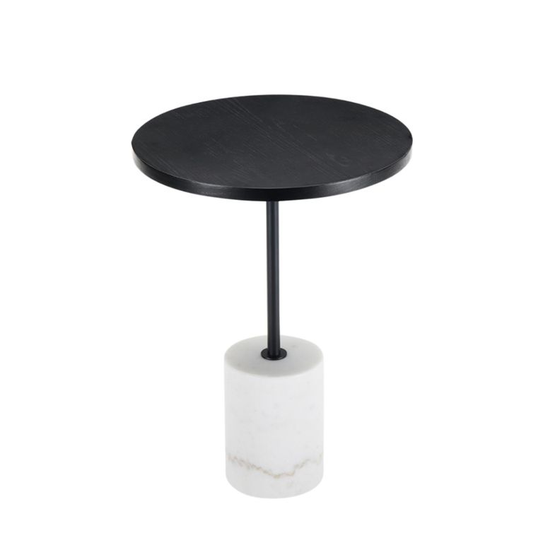 Basil Lamp Table - Round - Black and White - Wood and Marble