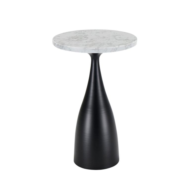 Hazel Lamp Table - Round - Column Base - White and Black - Marble Effect and Metal