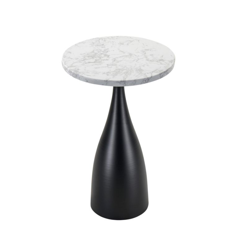 Hazel Lamp Table - Round - Column Base - White and Black - Marble Effect and Metal