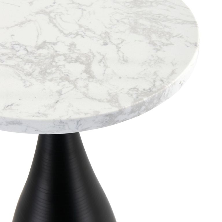 Hazel Lamp Table - Round - Column Base - White and Black - Marble Effect and Metal