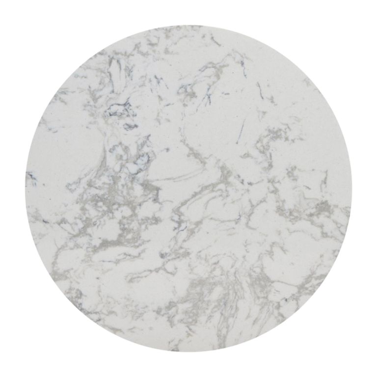 Hazel Lamp Table - Round - Column Base - White and Black - Marble Effect and Metal
