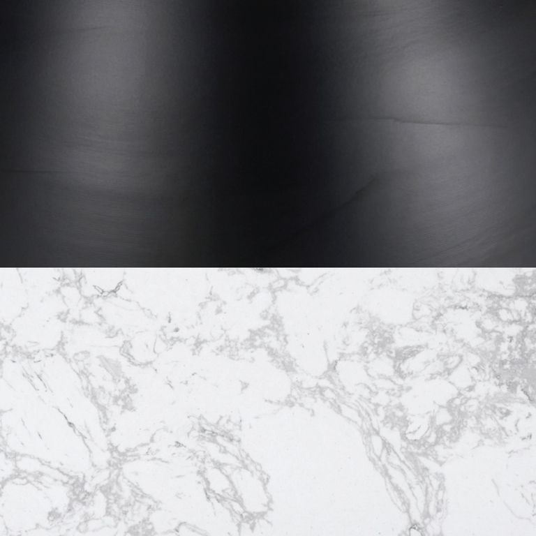 Hazel Lamp Table - Round - Column Base - White and Black - Marble Effect and Metal