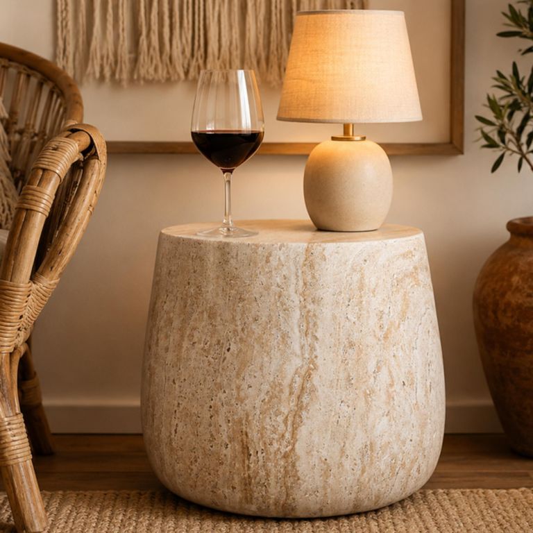 Side Table - Round - Natural Stone Finish - 46cm