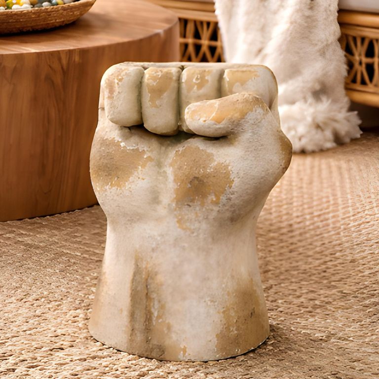 Fist Side Table - White Distressed Stone Finish