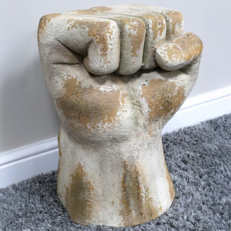 Fist Side Table - White Distressed Stone Finish