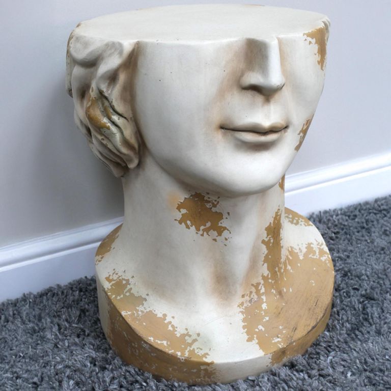 Head Side Table - White Distressed Stone Finish