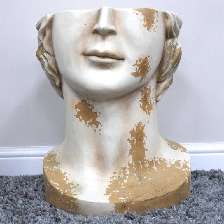 Head Side Table - White Distressed Stone Finish