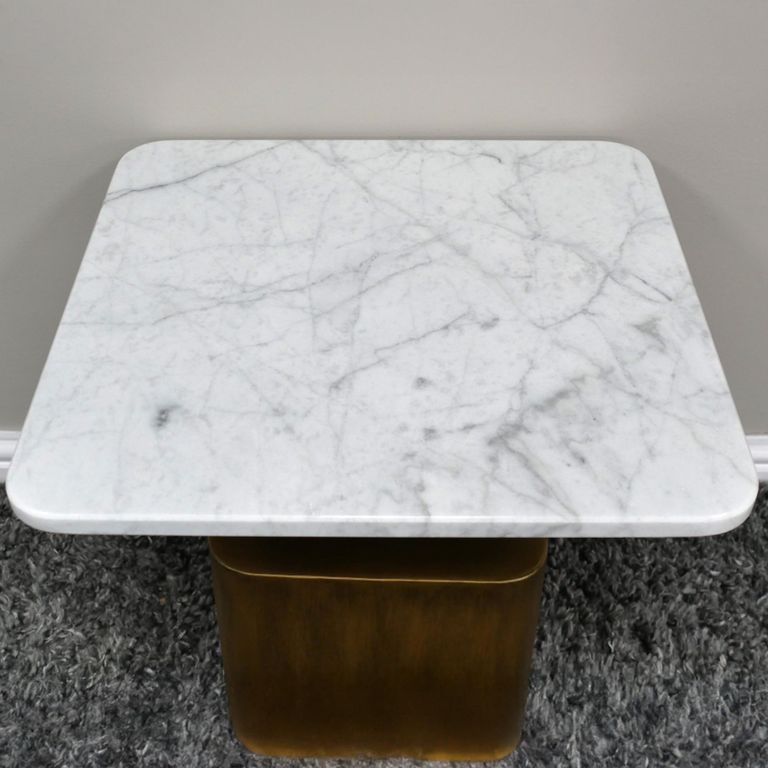Side Table - Square - White and Antique Gold - Marble and Metal