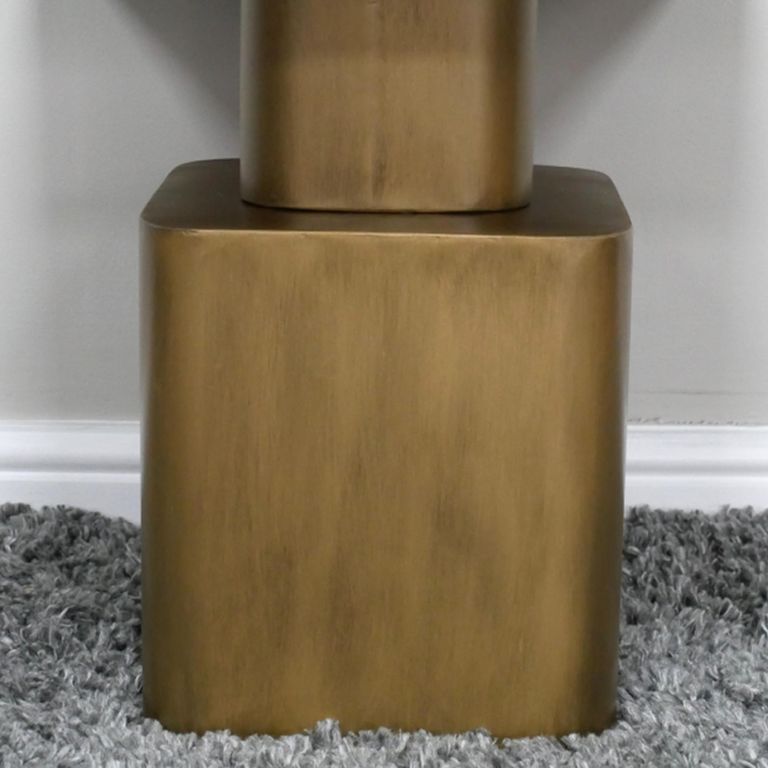 Side Table - Square - White and Antique Gold - Marble and Metal