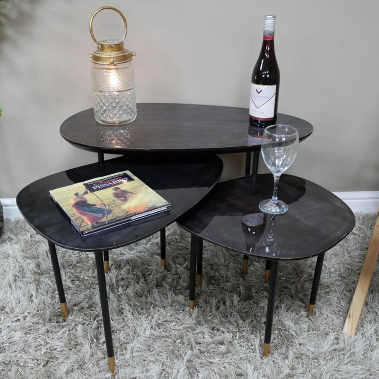 Side Table - 3 Tier - Abstract - Black - High Gloss