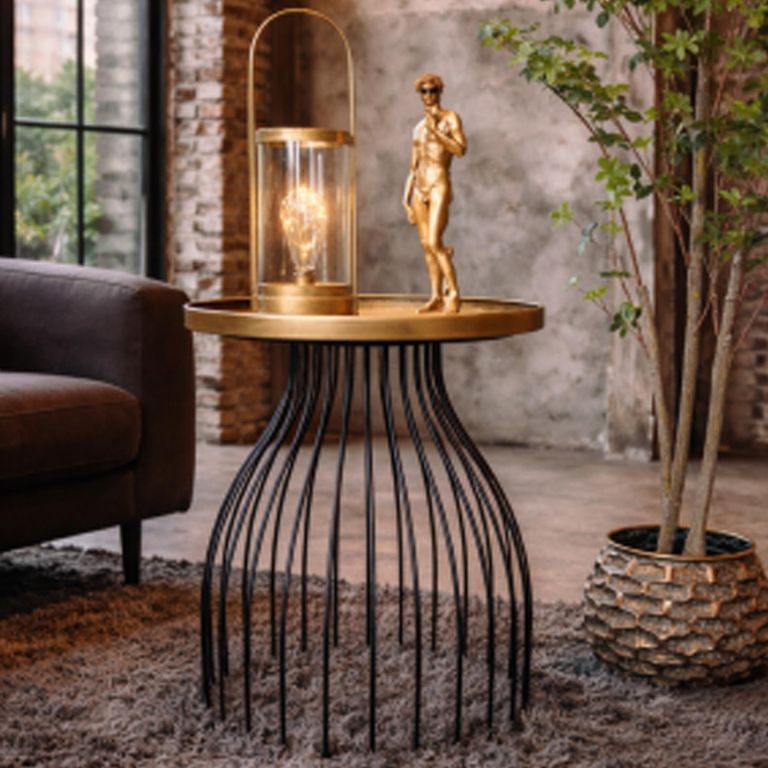 Side Table - Round - Large - Black and Gold - Metal