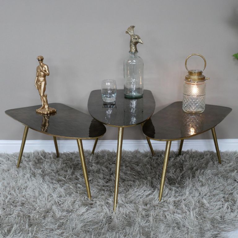 Side Table - Set of 3 - Abstract - Black and Gold - Aluminium