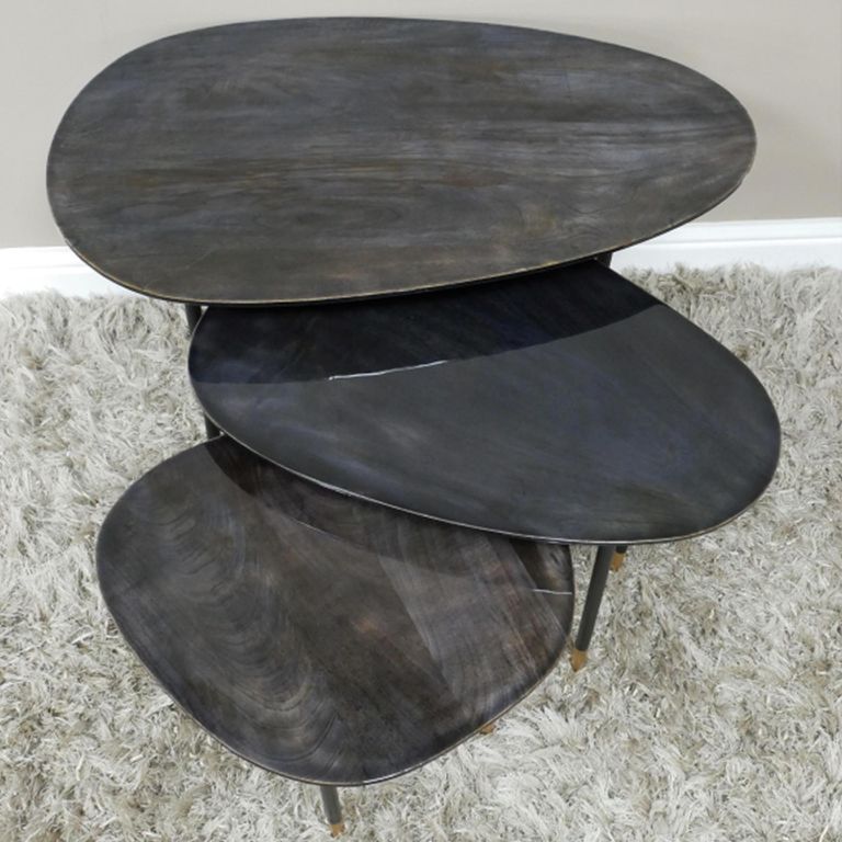 Side Table - 3 Tier - Abstract - Black - High Gloss