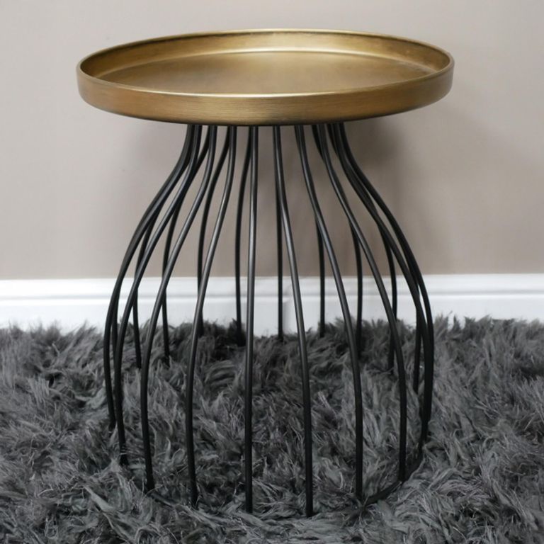 Side Table - Round - Small - Black and Gold - Metal