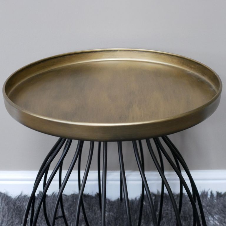 Side Table - Round - Small - Black and Gold - Metal