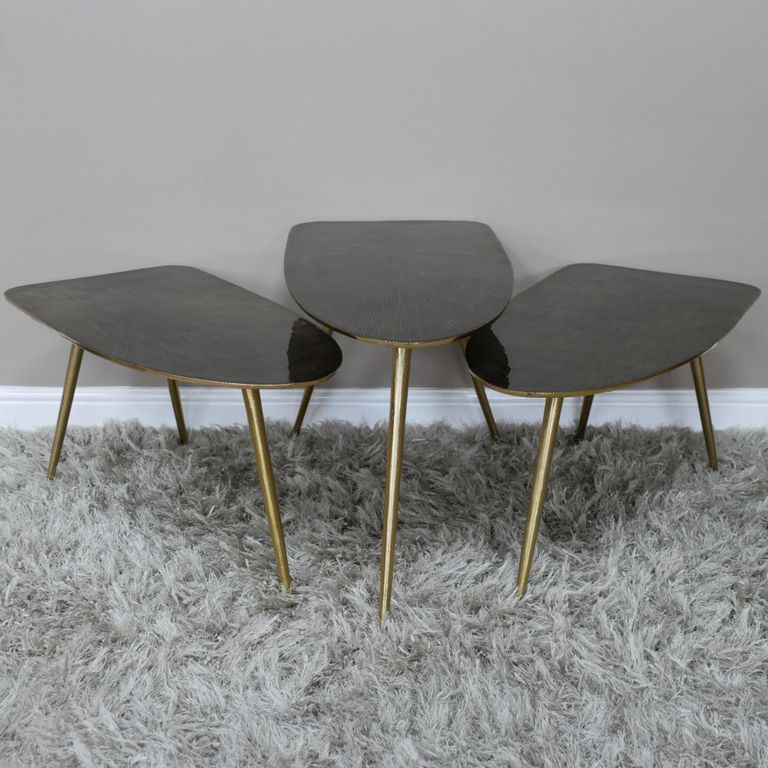 Side Table - Set of 3 - Abstract - Black and Gold - Aluminium