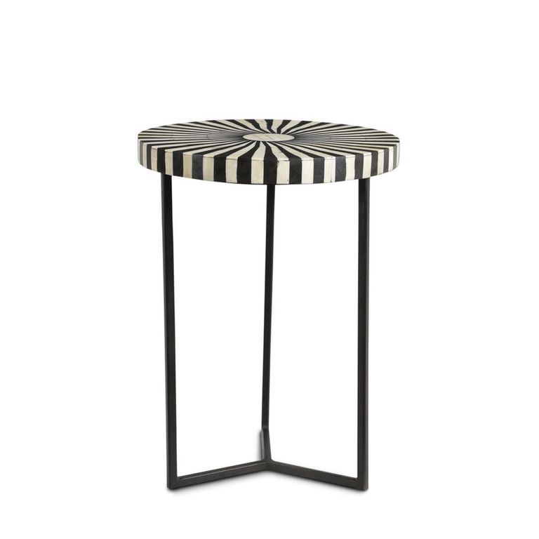Delhi Side Table - Round - Radial Sunburst - Black - Bone Inlay and Metal