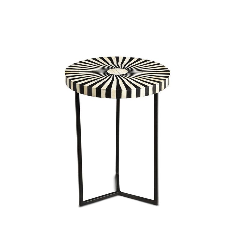 Delhi Side Table - Round - Radial Sunburst - Black - Bone Inlay and Metal