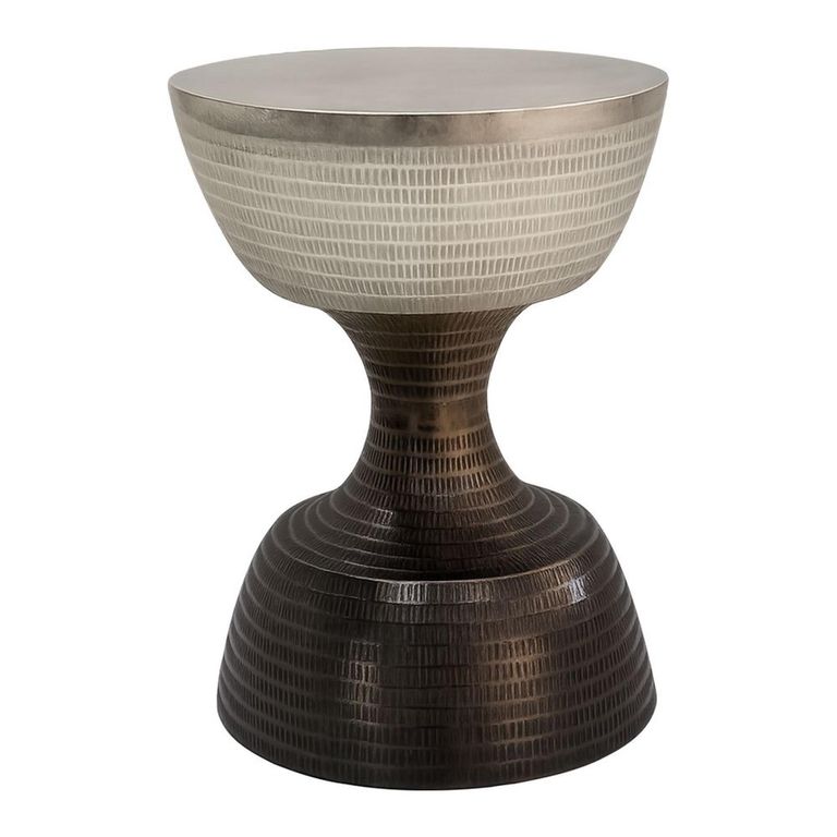 Diabolo Side Table - Round - Silver and Bronze - Hammered Aluminium
