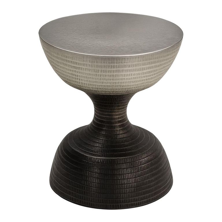 Diabolo Side Table - Round - Silver and Bronze - Hammered Aluminium