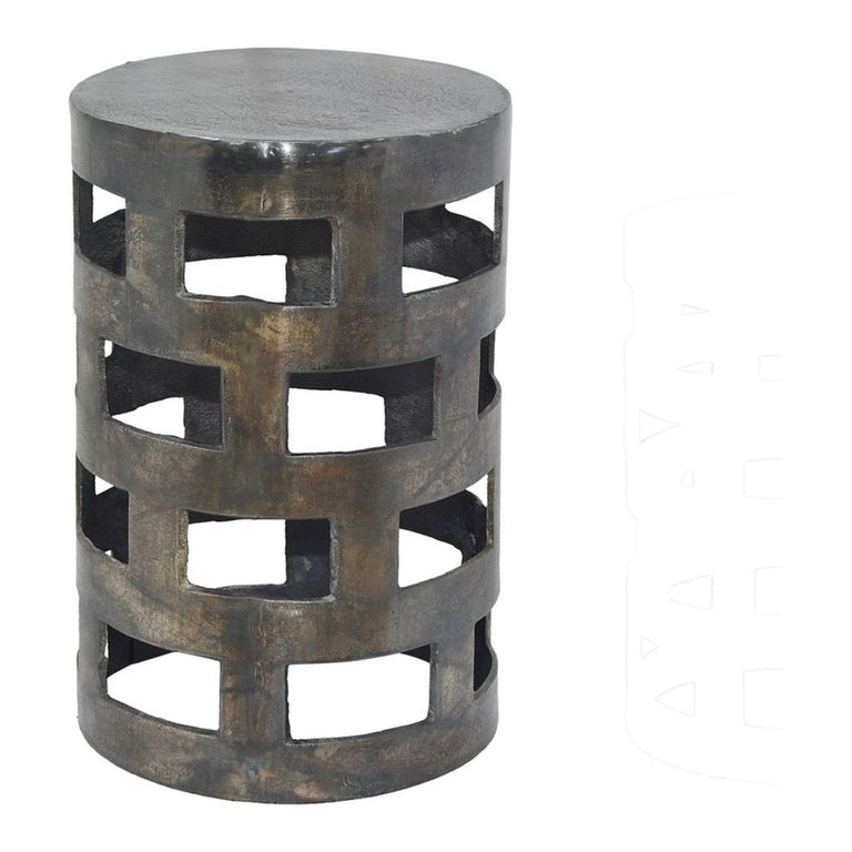 Elias Side Table - Geometric Design - Round - Tall - Black - Aluminium