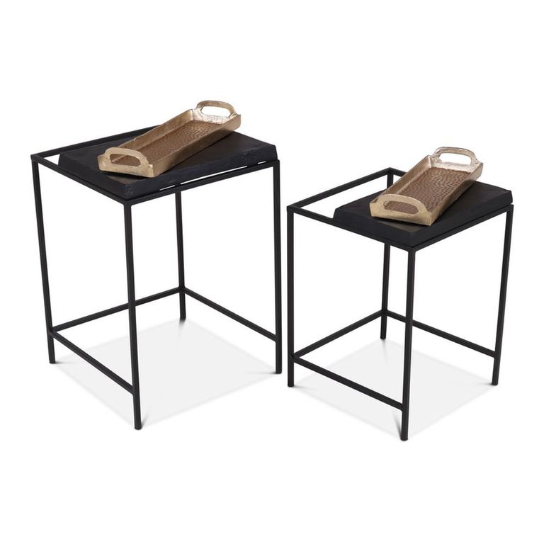 Jiran Side Table - 2 Tier - Serving Tray - Square - Black and Gold - Metal
